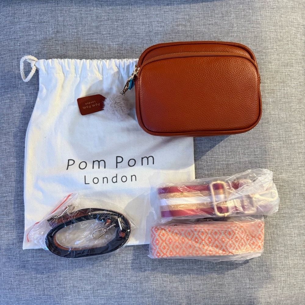 NWT Pom Pom London Orangish Brown Original Crossbody Bag